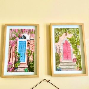 Set of Two New Front Door Framed Wall Decor Pictures